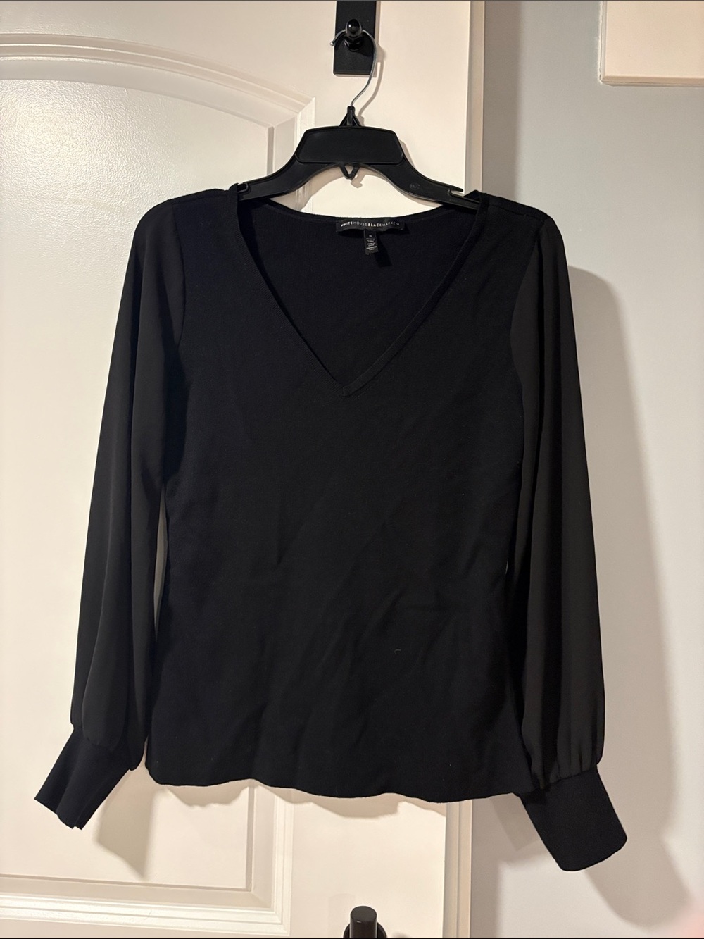 White House Black Market Black V-Neck Long Sleeve Blouse